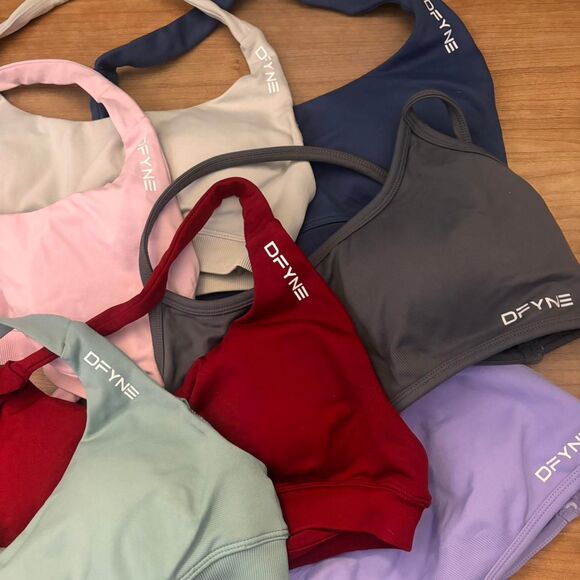 DFYNE Medium Activewear Bundle Halter Strappy Lot of 7 Red Blue Sports Bras - Picture 1 of 8